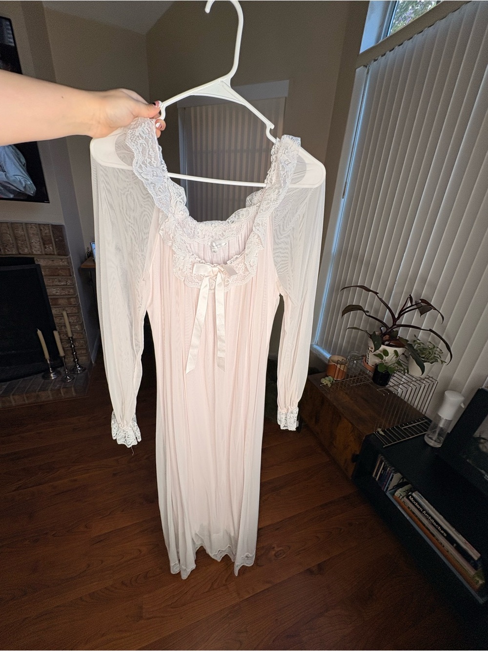 Prince Soft Pale Pink Lace-Trim Long Nightgown